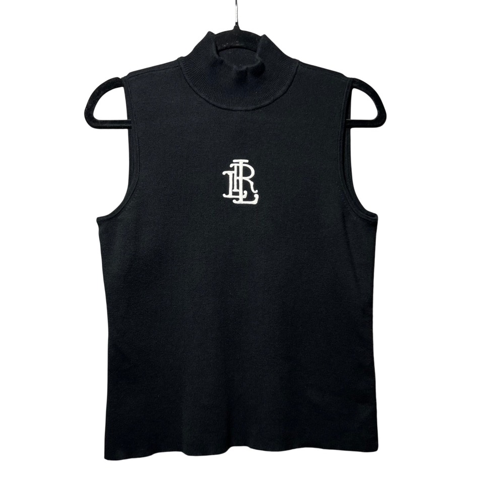 Lauren Active Ralph Lauren Mock Neck Sleeveless Ribbed Monogram Top‎ Black L